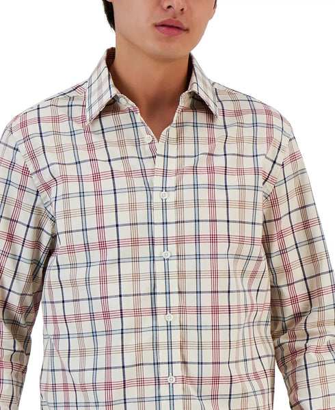 Club Room Men's Palermo Plaid Shirt in Winter Ivory Combo Size S